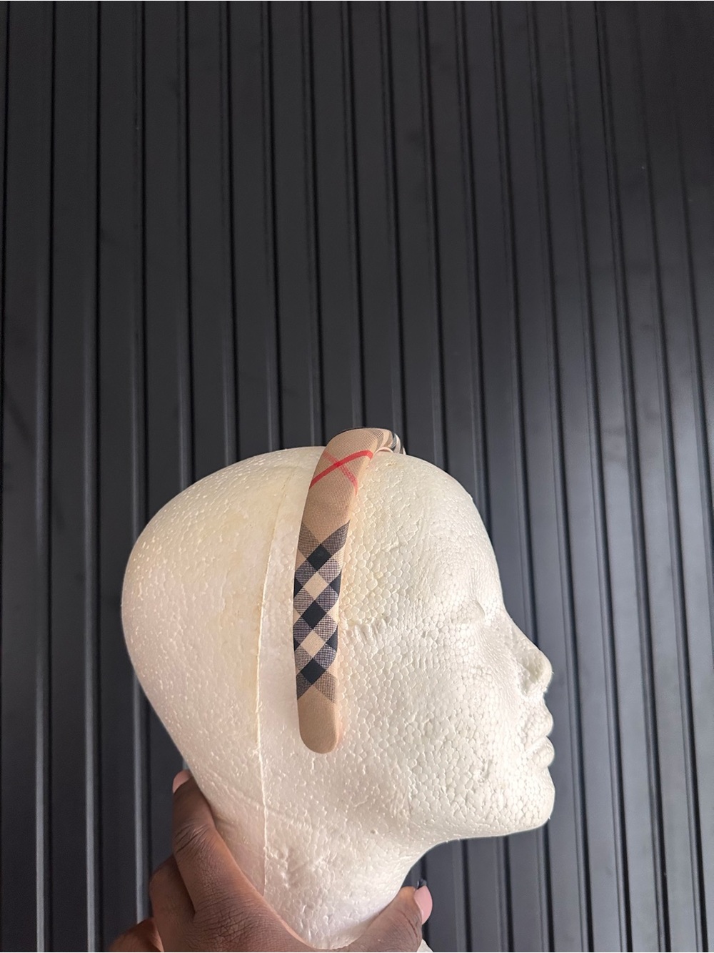 Burberry Beige Plaid Kids Headband with Red Accent